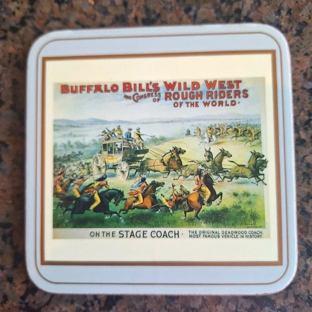 Vintage Pimpernel Coasters Buffalo Bill Wild West Made in England Six Boxed (6)